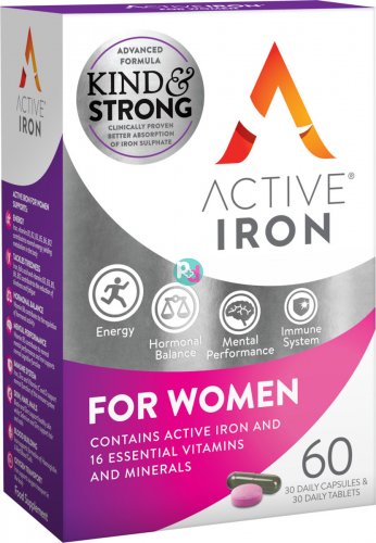 Bionat Active Iron Women Food Supplement with Active Iron for Women, 30caps & 30tabs