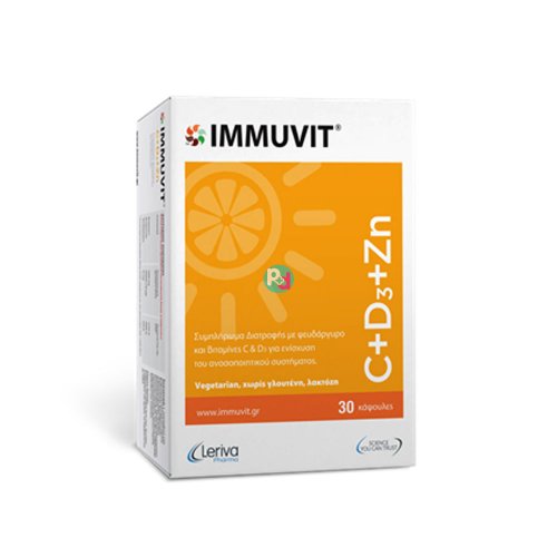  Leriva Immuvit C + D3 + Zn Διατροφικό Συμπλήρωμα με Βιταμίνες C, D3 και Ψευδάργυρο για το Ανοσοποιητικό 30 κάψουλες