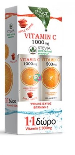 Power Health Vitamin C 1000mg Apple Stevia 24 Effervescent Tablets + Vitamin C 500mg 20 Effervescent Tablets