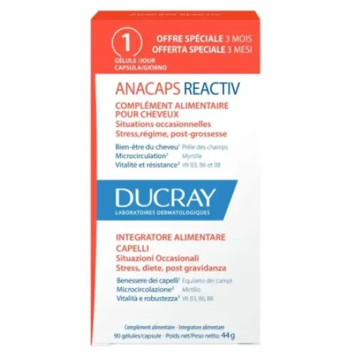 Ducray Anacaps Reactiv Συμπλήρωμα Διατροφής Kατάλληλο για Αντιδραστική Τριχόπτωση με Φυτικά Συστατικά 90caps