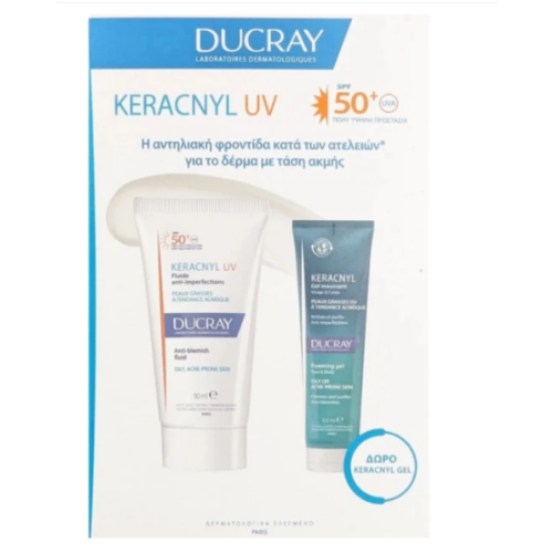 Ducray Keracnyl UV Fluid Κρέμα Κατά Των Ατελειών SPF50 50ml & Keracnyl Gel Καθαρισμού 100ml 