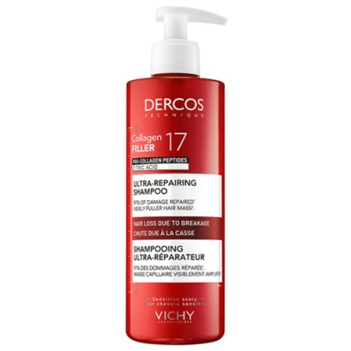 Vichy Dercos Collagen Filler 17 Ultra-Repairing Shampoo Επανορθωτικό Σαμπουάν Μαλλιών κατά του Σπασίματος 400ml
