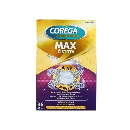 Corega Power Max Clean 4in1 Καθαριστικά Δισκία για Τεχνητές Οδοντοστοιχίες με Περισσότερο Ενεργό Οξυγόνο 36Tabs