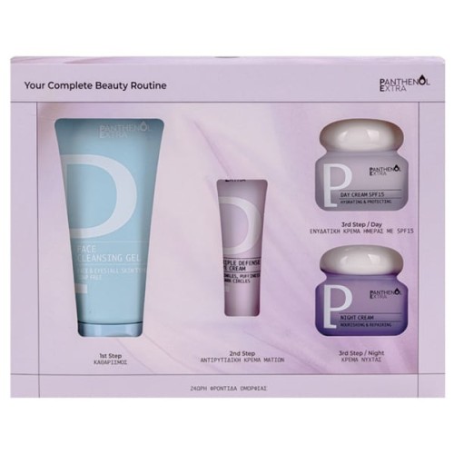 Panthenol Extra Promo Your Complete Beauty Routine Τζέλ Καθαρισμού 150m l+ Kρέμα Ματιών 25ml + Κρέμα Προσώπου SPF15 50ml & Kρέμα Νύχτας 50ml
