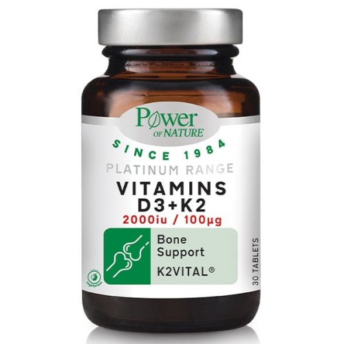 Power Of Nature Platinum Range Vitamins D3 + K2 2000iu/100μg 30Tabs