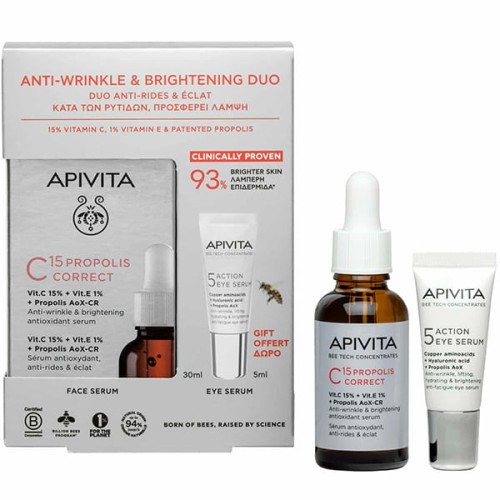 Apivita Anti-Wrinkle & Brightening Duo C15 Propolis Correct Αντιρυτιδικός & Αντιοξειδωτικός Ορός Λάμψης 30ml & Δώρο Ορός Ματιών 5 Action Eye Serum 5ml