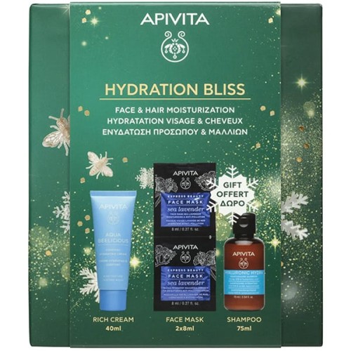 Apivita Hydration Bliss Aqua Beelicious Cream Κρέμα Ενυδάτωσης Πλούσιας Υφής 40ml & Δώρο Express Beauty Μάσκα Προσώπου Θαλάσσια Λεβάντα 2x8ml & Δώρο Hyaluronic Hydra Σαμπουάν Ενυδάτωσης 75ml