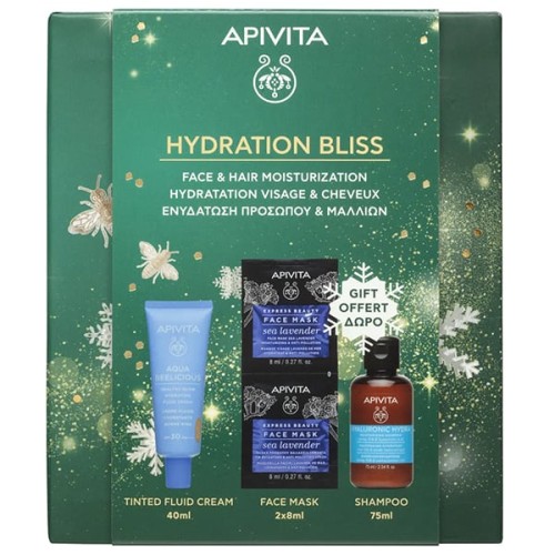 Apivita Hydration Bliss Aqua Beelicious Λεπτόρρευστη Ενυδατική Κρέμα Προσώπου Ημέρας με Χρώμα SPF30 40ml & Δώρο Express Beauty Μάσκα Θαλάσσια Λεβάντα 2x8ml & Δώρο Hyaluronic Hydra Σαμπουάν Ενυδάτωσης 75m