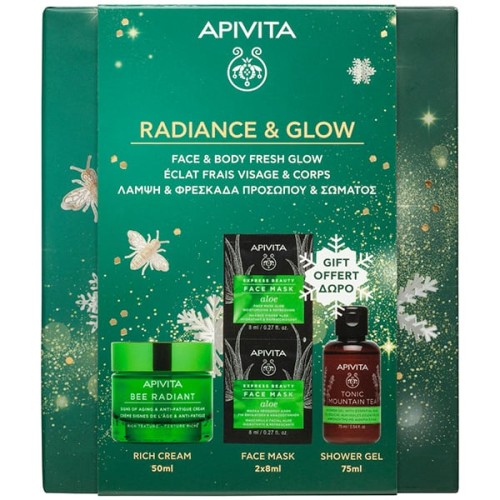 Apivita Radiance & Glow Bee Radiant Rich Cream Κρέμα για Σημάδια Γήρανσης & Ξεκούραστη Όψη Πλούσιας Υφής 50ml & Δώρο Tonic Mountain Tea Αφρόλουτρο με Αιθέρια Έλαια 75ml & Δώρο Express Beauty Μάσκα Προσώπου με Αλόη 2x8ml