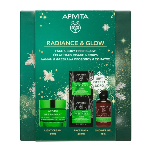 Apivita Promo Bee Radiant Light Texture Gel-Cream 50ml & Express Beauty Moisturizing & Refreshing Aloe Face Mask 2x8ml & Tonic Mountain Tea Shower Gel with Essential Oils 75ml