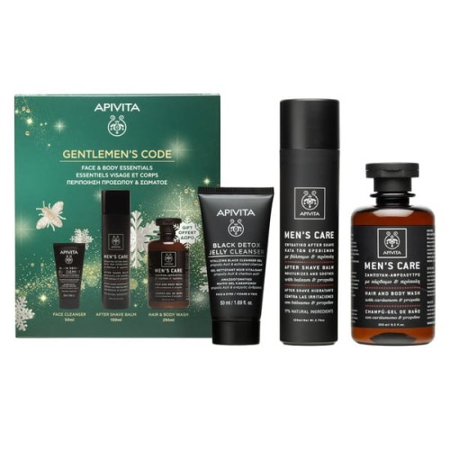 Apivita Gentlemen's Code Men's Care Ενυδατικό After Shave κατά των Ερεθισμών με Πρόπολη 100ml + Δώρο Black Detox Jelly Cleanser Αναζωογονητικό Μαύρο Gel Καθαρισμού για Πρόσωπο & Μάτια 50ml & Δώρο Men's Care Σαμπουάν & Αφρόλουτρο 250ml