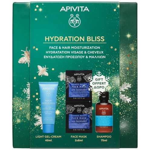 Apivita Hydration Bliss Aqua Beelicious Oil-Free Κρέμα-Τζελ Ενυδάτωσης Ελαφριάς Υφής 40ml & Δώρο Express Beauty Μάσκα Προσώπου Θαλάσσια Λεβάντα 2x8ml & Δώρο Hyaluronic Hydra Σαμπουάν Ενυδάτωσης 75ml