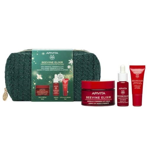 Apivita Promo Beevine Elixir Wrinkle & Firmness Lift Rich Cream Αντιρυτιδική Κρέμα Ημέρας Πλούσιας Υφής 50ml & Δώρο Beevine Elixir Serum Oρός Προσώπου 10ml Eye & Lip Cream Αντιρυτιδική Κρέμα Ματιών & Χειλιών 5ml & Νεσεσέρ