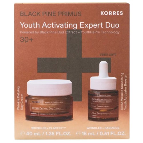 Korres Youth Activating Expert Duo Black Pine Primus Κρέμα Νεότητας Ημέρας για Λείανση Ρυτίδων & Ελαστικότητα 40ml & Δώρο 6xHA Wrinkle Smotthing Youth Activator Ορός Ενεργοποίησης Νεότητας 15ml