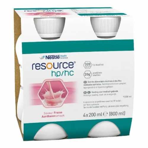 Nestle Resource HP/HC Strawberry Υπερπρωτεϊνικό Συμπλήρωμα Διατροφής με Γεύση Φράουλα 4x200ml