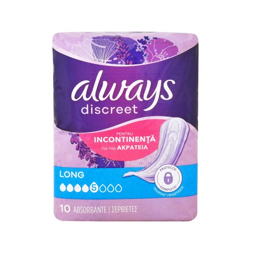 Always Discreet Long 5 Σερβιέτες Ακράτειας 10 Τεμάχια