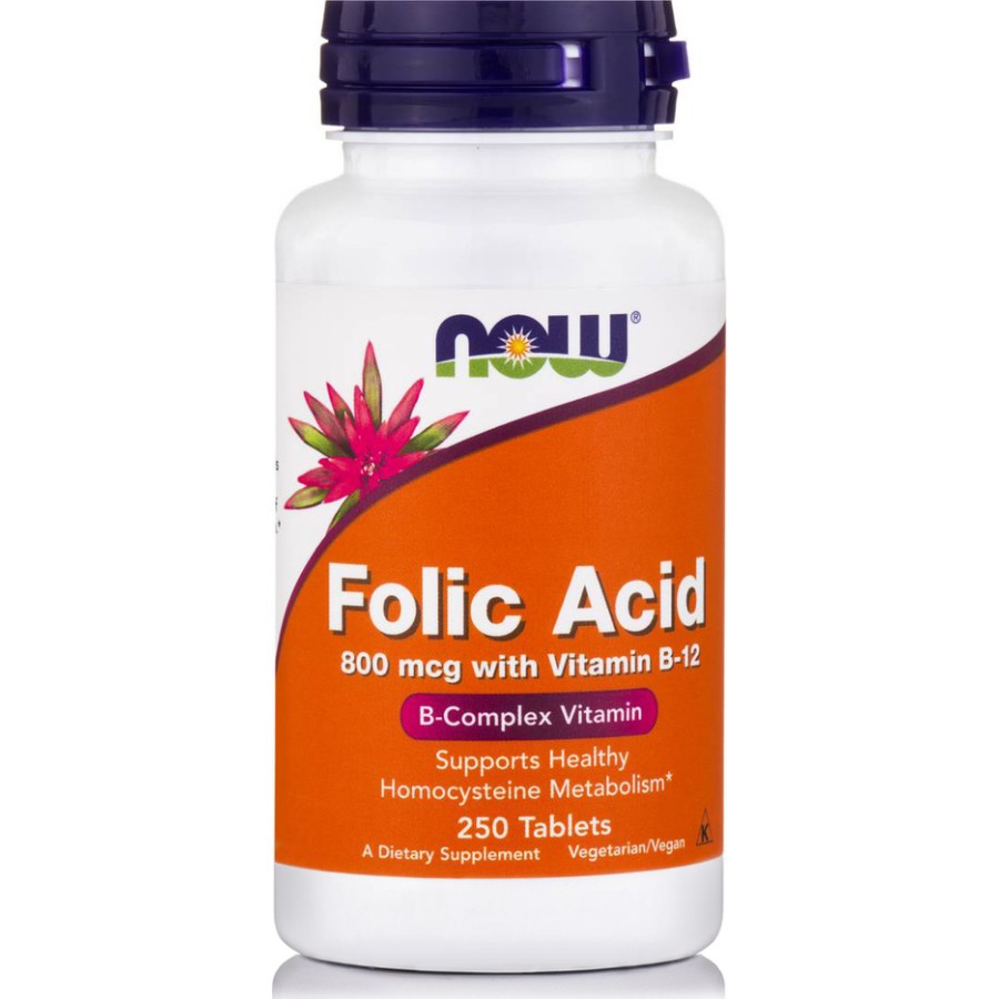 Now Folic Acid 800mcg With Vitamin B-12 250Tabs