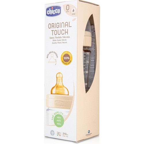 Chicco Original Touch Μπιμπερό Γυάλινο Καουτσούκ 0+ Μήνων 240ml