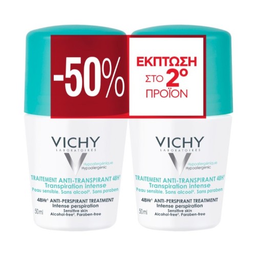 Vichy Deodorant Roll-on Για Έντονη εφίδρωση 48Ωρη 2χ50ml