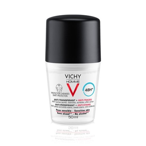 Vichy Homme Deodorant Roll On Αποσμητικό Κατά Της Εφίδρωσης/Δεν Λεκιάζει 48Ωρο 50ml