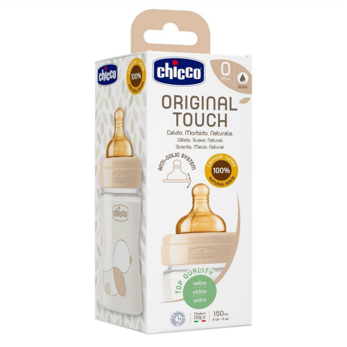 Chicco Original Touch Γυάλινο Μπιμπερό με Θηλή Καουτσούκ 0m+ 150ml