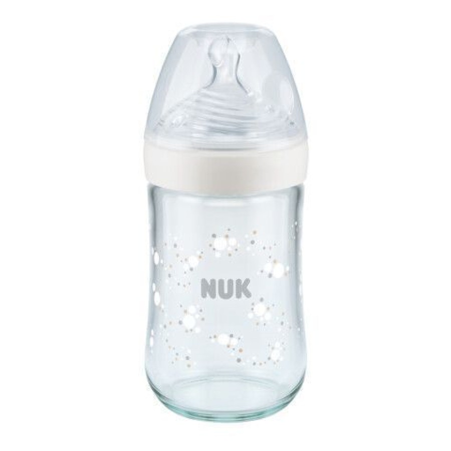 Nuk Nature Sense Μπιμπερό Γυάλινο Σιλικόνης Μεσαία Οπή 240ml 