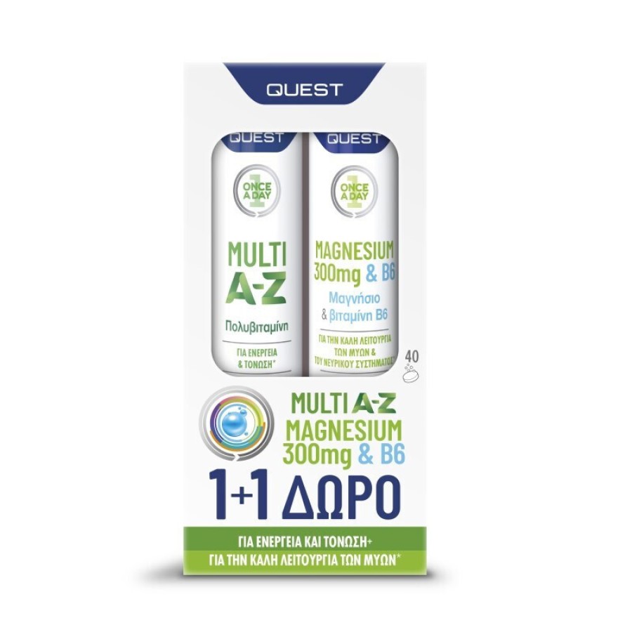 Quest Multi A-Z Πολυβιταμίνη 20 Αναβράζοντα Δισκία + Μαγνήσιο 300mg & Β6 20 Αναβράζοντα Δισκία