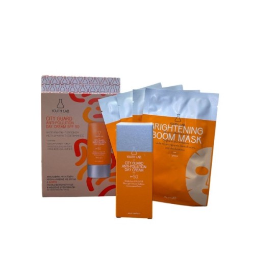 Youth Lab Promo City Guard Anti-Pollution Day Cream SPF50 40ml & Δώρο Brightening Boom Mask 4 τεμάχια 