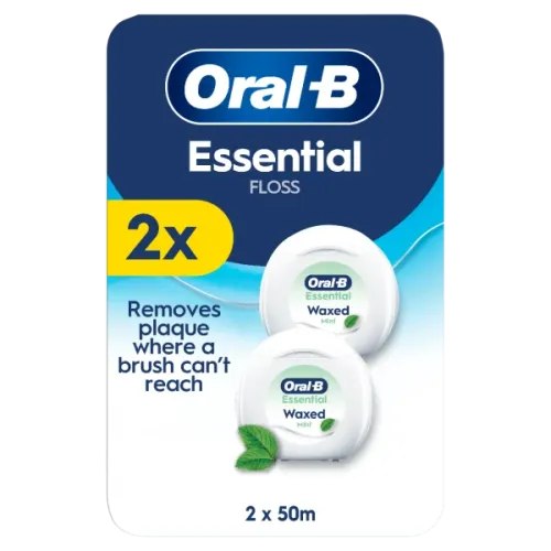 Oral-B Essential Floss Waxed Mint Oδοντικό Nήμα Kηρωμένο Mέντα 2x50m