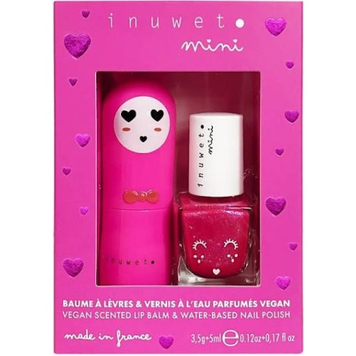 Inuwet Mini Duo Pack Cherry Vegan Scented  Lip Baml 3,5gr + Water Based Nail Polish 5ml