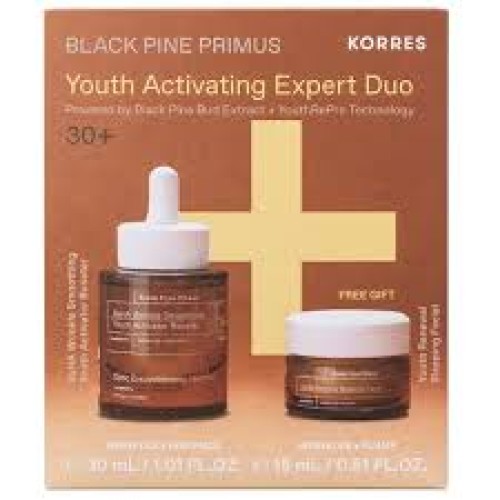Korres Youth Activating Expert Duo Black Pine Primus 6xHA Wrinkle Ορός Ενεργοποίησης Νεότητας 30ml & Δώρο Youth Renewal Sleeping Facial Κρέμα Νύχτας για Λείανση Ρυτίδων 15ml