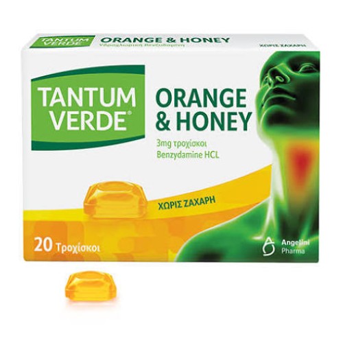 Tantum Verde Orange & Honey Χωρίς Ζάχαρη 20 Τροχίσκοι 