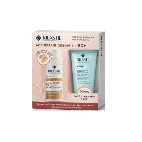 Rilastil Age Repair Anti-Age Protective Universal Color Cream SPF50 50ml + Aqua Face Cleansing 50ml